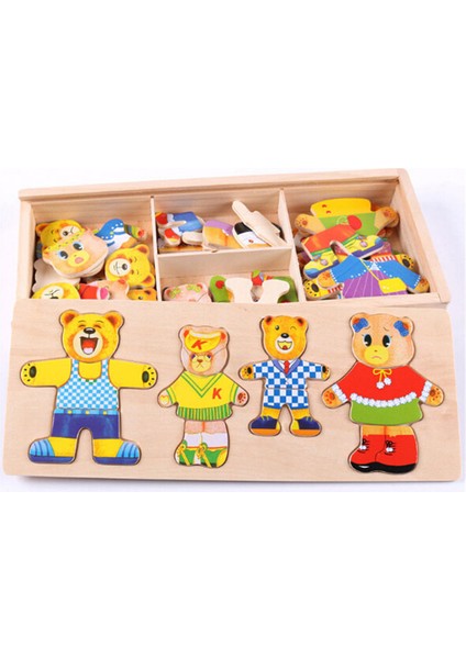 Dört Ayı Stili Çocuklar Ahşap Oyuncak Ahşap Puzzle Set Bebek Eğitici Oyuncaklar Ayı Kıyafet Değiştirme Bulmacalar Sıcak Satış (Yurt Dışından) fiyatları