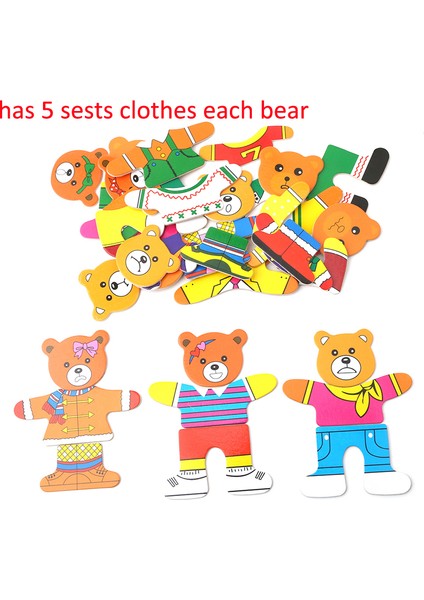 Dört Ayı Stili Çocuklar Ahşap Oyuncak Ahşap Puzzle Set Bebek Eğitici Oyuncaklar Ayı Kıyafet Değiştirme Bulmacalar Sıcak Satış (Yurt Dışından) modelleri