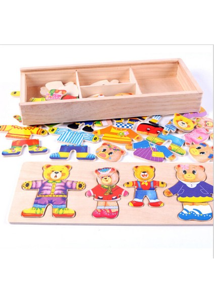 Dört Ayı Stili Çocuklar Ahşap Oyuncak Ahşap Puzzle Set Bebek Eğitici Oyuncaklar Ayı Kıyafet Değiştirme Bulmacalar Sıcak Satış (Yurt Dışından) fırsatları