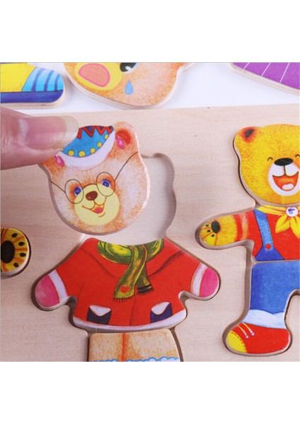 Dört Ayı Stili Çocuklar Ahşap Oyuncak Ahşap Puzzle Set Bebek Eğitici Oyuncaklar Ayı Kıyafet Değiştirme Bulmacalar Sıcak Satış (Yurt Dışından) indirimleri