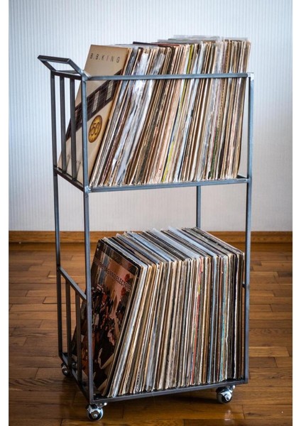 Plaklık Plak Düzenleyici Metal Organizer Kitaplık - Mat siyah