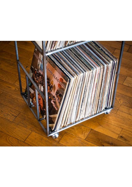 Plaklık Plak Düzenleyici Metal Organizer Kitaplık - Mat siyah