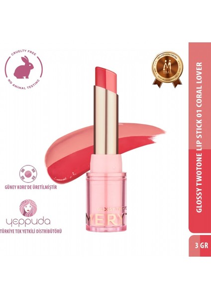 Glossy Twotone Lip Stick 01 Coral Lover - Çift Tonlu Ruj