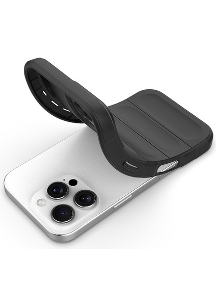 Apple iPhone 16 Pro Max Ile Uyumlu Kılıf Tpu Oyuklu Arka Yüzey Z-Etnik Esnek Silikon Kapak Apple iPhone 16 Pro Max Için O-Tto Prime Silikon Kılıf Siyah