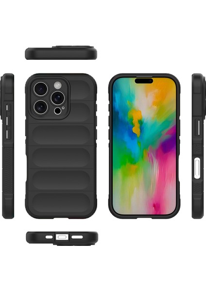 Apple iPhone 16 Pro Max Ile Uyumlu Kılıf Tpu Oyuklu Arka Yüzey Z-Etnik Esnek Silikon Kapak Apple iPhone 16 Pro Max Için O-Tto Prime Silikon Kılıf Siyah