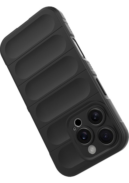 Apple iPhone 16 Pro Max Ile Uyumlu Kılıf Tpu Oyuklu Arka Yüzey Z-Etnik Esnek Silikon Kapak Apple iPhone 16 Pro Max Için O-Tto Prime Silikon Kılıf Siyah