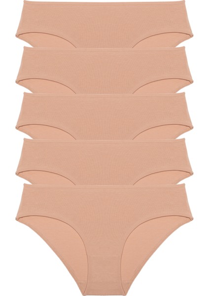Kadın Külot Yüksek Bel Bikini 5 Li Paket Pamuklu Likralı Ten