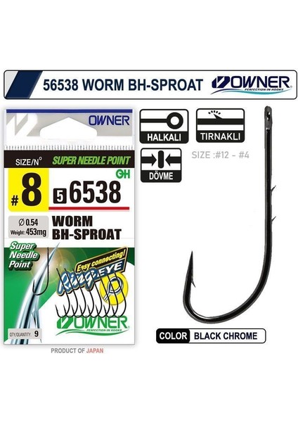 56538 Worm Bh-Sproat No:4 Black Chrome Iğne 9 Adet
