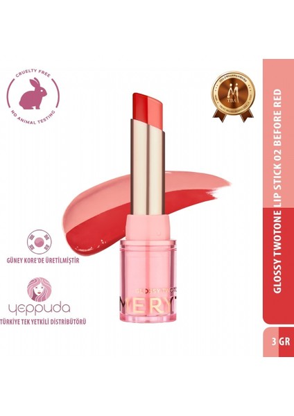 Glossy Twotone Lip Stick 02 Before Red - Çift Tonlu Ruj