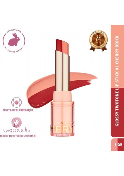 Glossy Twotone Lip Stick 03 Cherry Brick - Çift Tonlu Ruj