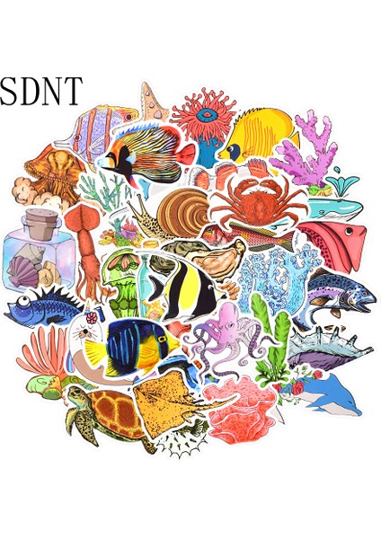 Deniz Balıkları Hayvan Çıkartmaları Okyanus Dünyası Bitkiler Mercan Yengeç Sevimli Karikatür Su Geçirmez Sticker Çocuklar Kendin Yap Defter Etiketleri (Yurt Dışından)