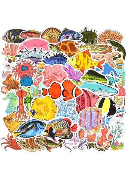 Deniz Balıkları Hayvan Çıkartmaları Okyanus Dünyası Bitkiler Mercan Yengeç Sevimli Karikatür Su Geçirmez Sticker Çocuklar Kendin Yap Defter Etiketleri (Yurt Dışından) fiyatları