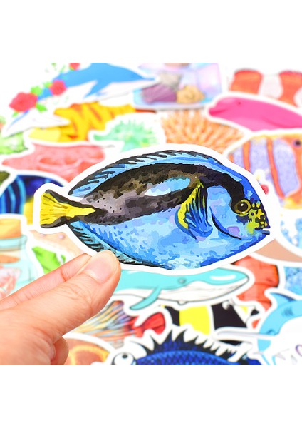 Deniz Balıkları Hayvan Çıkartmaları Okyanus Dünyası Bitkiler Mercan Yengeç Sevimli Karikatür Su Geçirmez Sticker Çocuklar Kendin Yap Defter Etiketleri (Yurt Dışından) fırsatları