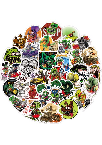 50 Adet Tarzı Rat Fink Mouse Stickerlar Mobil Telefon Laptop Bagaj Gitar Kılıfı Kaykay Bisiklet Araba Stickerları - (Yurt Dışından)