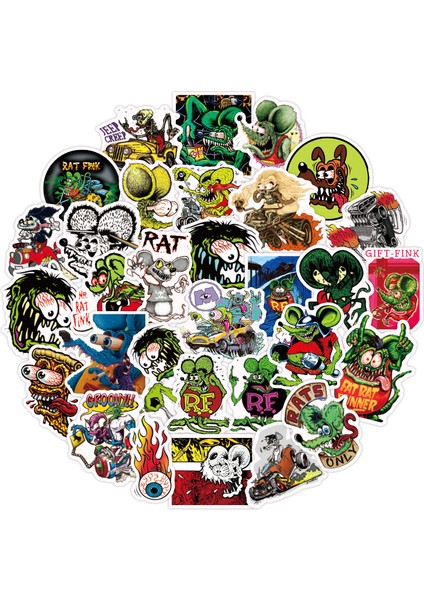 50 Adet Tarzı Rat Fink Mouse Stickerlar Mobil Telefon Laptop Bagaj Gitar Kılıfı Kaykay Bisiklet Araba Stickerları - (Yurt Dışından)