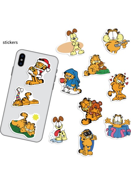 Lavanta Tarzı Garfield Sevimli Sticker Kaykay Laptop Bavul Gitar Pvc Su Geçirmez Grafiti Etiket Çocuk Oyuncak Christmas Hediyesi (Yurt Dışından)