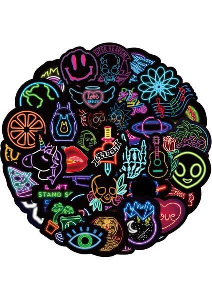 50 Adet B Tarzı Teneon Işık Çıkartmaları Kutular Araba Çocuklar Buzdolabı Japon Anime Çıkartma Paketi Set Çocuk Telefon Kaykay Için (Yurt Dışından)