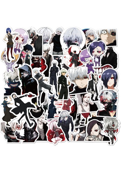 CS12-1 (50 Adet) Stili Anime Tokyo Ghoul Sticker Kaneki Ken Etiketi Bagaj Buzdolabı Dizüstü Kaykay Bisiklet Grafiti Su Geçirmez Pvc Etiket Hediye (Yurt Dışından)