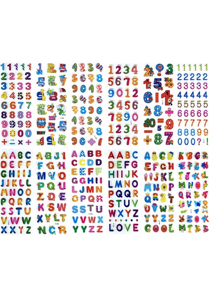 Sayı ve Harf Stili Çocuklar Için Sevimli Hayvanlı Mini 3D Sticker Seti - Hediyelik Pvc Sticker Seti (Yurt Dışından)