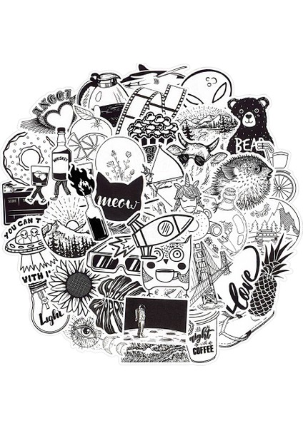 10 Adet Rastgele Bir Stil Siyah ve Beyaz Sticker Paketi Graffiti Karikatür Su Geçirmez Sticker Çocuklar Için Laptop Kaykay Kask Gitar Bisiklet Araba Vinil Etiketler (Yurt Dışından)