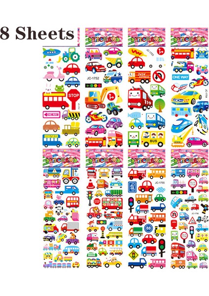 8 Yaprak Araba Stili 40 Sayfa Lotlu Çizgi Etiketleri 3D Çizgi Karakterleri Prenses Rastgele Kabarık Etiket Kızlar ve Erkekler Için Hediye Festival Parti Etiketleri (Yurt Dışından)