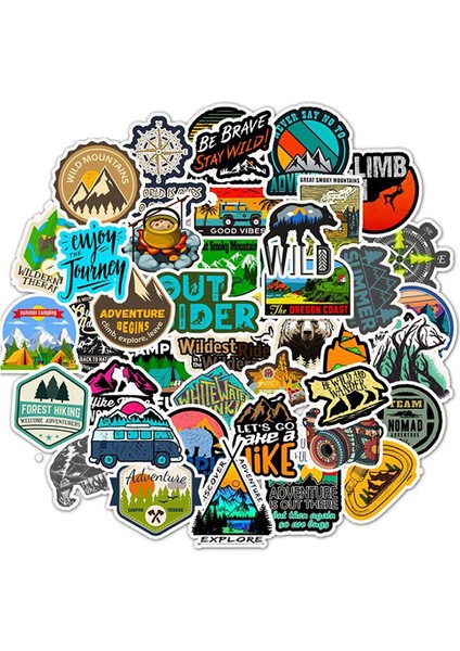 Sırtçantası Kamp Manzara Stickerleri Açık Hava Macerası Tırmanma Seyahat Su Geçirmez Sticker Dıy Bavul Laptop Bisiklet Kask Araba (Yurt Dışından)