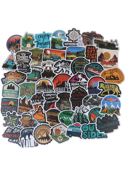 Sırtçantası Kamp Manzara Stickerleri Açık Hava Macerası Tırmanma Seyahat Su Geçirmez Sticker Dıy Bavul Laptop Bisiklet Kask Araba (Yurt Dışından) fırsatları