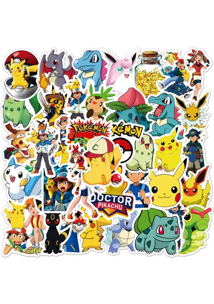 Pokemon 50 Adet C Tarzı Pikachu Sticker Laptop Valiz Kaykay Gitar Telefon Çocuk Hediye Oyuncakları Kawaii Pokemon Anime Sticker (Yurt Dışından)