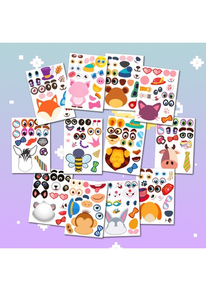 8 Adet Tarzı Kızlar Için Yapboz Çocuk Oyuncakları Eğitim Oyuncakları Tanıma Eğitimi Yapma Yüz Hayvan Sticker Bulmaca Oyunları (Yurt Dışından)