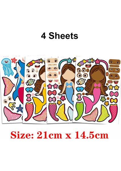 4 Yaprak Stili Çocuklar Için Kendin Yap Sticker Bulmaca Oyunları Yüz Yapma Prenses Hayvan Dinozor Montaj Puzzle Çocuk Tanıma Eğitim Oyuncakları (Yurt Dışından)