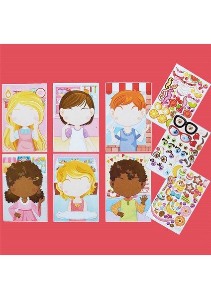 Kırmızı Stil Çocuklar Için Yeniden Kullanılabilir Stickerlar Prens ve Prensesler, Karikatür Hayvanlar, Yüz Değiştirme Bulmaca Oyunları Montaj Oyuncakları Hediye (Yurt Dışından)