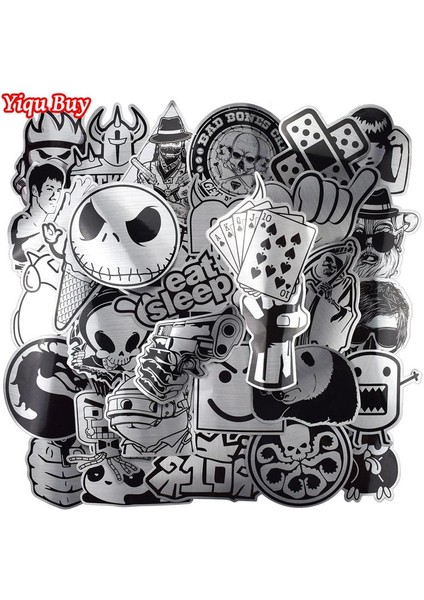 Sıcak Satış Metalik Siyah ve Beyaz Sticker Graffiti Sticker Laptop Valiz Araba Moda Duvar Gitar Cool Sticker (Yurt Dışından)