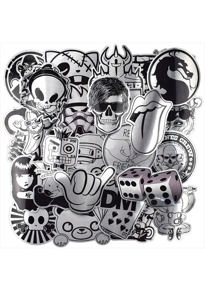Sıcak Satış Metalik Siyah ve Beyaz Sticker Graffiti Sticker Laptop Valiz Araba Moda Duvar Gitar Cool Sticker (Yurt Dışından)