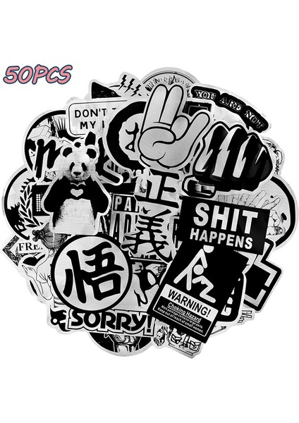 50 Adet F Tarzı Siyah ve Beyaz Sticker Paketi Graffiti Karikatür Su Geçirmez Sticker Çocuklar Için Laptop Kaykay Kask Gitar Bisiklet Araba Vinil Etiketler (Yurt Dışından)