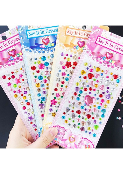 1 Sayfalık Yuvarlak Stil 4 Levha 3D Taş Yapışkanlı Mücevher Çocuklar Çocuklar Dıy Sanat El Sanatları Parlak Düz Geri Taş Kristal Sticker Kızlar (Yurt Dışından)