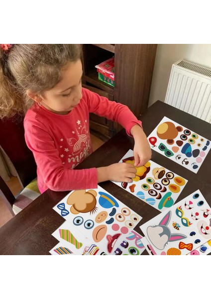 12 Adet Tarzı Kızlar Için Yapboz Çocuk Oyuncakları Eğitim Oyuncakları Tanıma Eğitimi Yapma Yüz Hayvan Sticker Bulmaca Oyunları (Yurt Dışından)