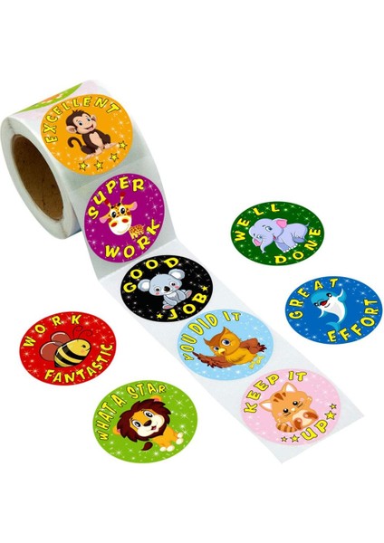 Kumral Tarzı Çocuklar Için Okul Ödül Öğrenciler Öğretmenler Sevimli Hayvanlar Etiketler Motive Edici Etiketler Rulo - Ödül Stickerları (Yurt Dışından)