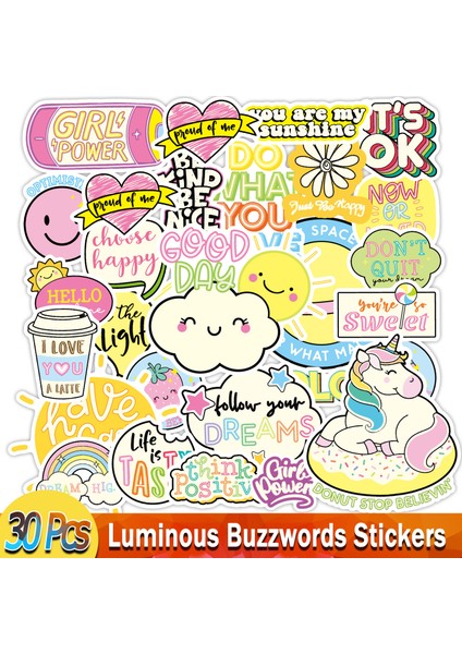 30 Adet Buzzwords Stili Parlayan Karanlıkta Unicorn Stickerlar Luminous Noel Sevimli Hayvan Sticker Laptop Şişe Bagaj Çocuk Oyuncak Hediye Parti Malzemeleri (Yurt Dışından)
