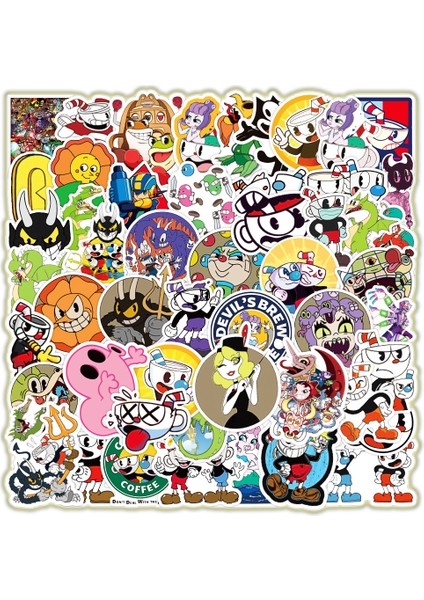 50 Adet Tarzı Sıcak Oyunlar Cuphead Mugman Sticker Laptop Not Defteri Kaykay Bilgisayar Bagaj Etiketi Çıkartma Çizgi Film Sticker (Yurt Dışından)
