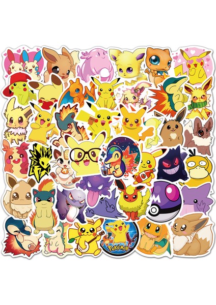 Pokemon 50 Adet E Tarzı Pikachu Sticker Laptop Valiz Kaykay Gitar Telefon Çocuk Hediye Oyuncakları Kawaii Pokemon Anime Sticker (Yurt Dışından)