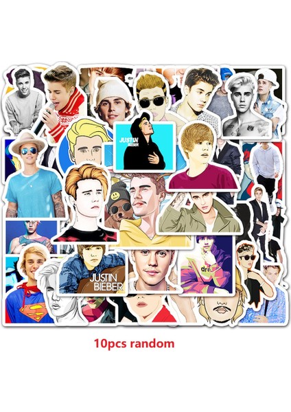 A-10 Adet-Rastgele Tarzı Ünlü Şarkıcı Justin Bieber Sticker Paketi Telefon Kılıfı Laptop Motosiklet Süsleme Cool Çıkartma Oyuncakları (Yurt Dışından)