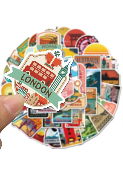 Sarı Stil Seyahat Şehir Manzara Çizgi Film Grafiti Sticker Dıy Motosiklet Kaykay Defter Valiz Su Geçirmez Sticker Etiket (Yurt Dışından)