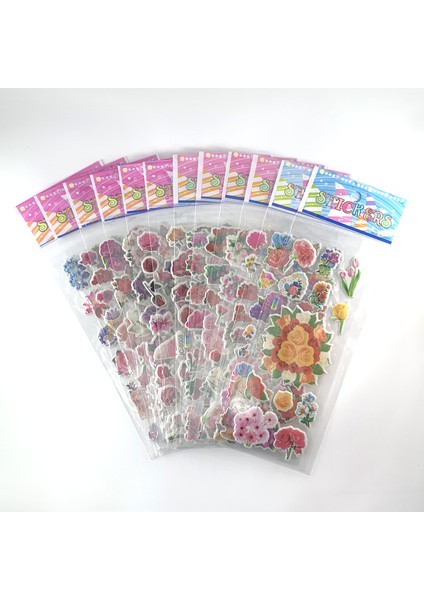 Çiçek Stili 12 Sayfa Paket 3D Çizgi Film Stickerları Defter Yapışkanı Su Geçirmez Balon Pvc Kendin Yap Oyuncaklar Sevimli Prenses Araba Kız Erkek Çocuklar Hediye (Yurt Dışından)