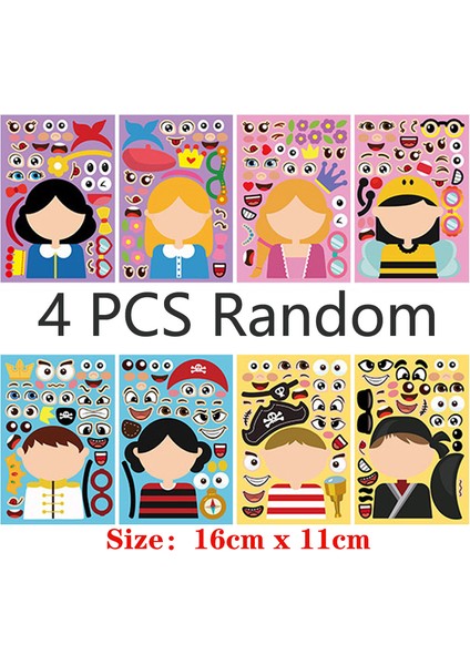 4 Adet Rastgele Stil Çocuklar Kendi Yapışkan Bulmaca Oyunları Yüz Yapma Prenses Hayvan Dinozor Montajı Puzzle Bebek Tanıma Eğitim Oyuncakları (Yurt Dışından)