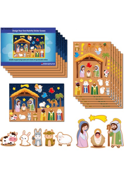 4 Sayfa Stili Çocuklar 24 Sayfa Doğum Sahnesi Stickerları Dıy Bulmaca Oyunları Oyuncakları Çocuklar Bir Doğum Sahnesi Yapın Stickerları Komik Noel El Sanatları Hediyeler (Yurt Dışından)