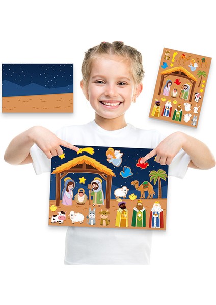 4 Sayfa Stili Çocuklar 24 Sayfa Doğum Sahnesi Stickerları Dıy Bulmaca Oyunları Oyuncakları Çocuklar Bir Doğum Sahnesi Yapın Stickerları Komik Noel El Sanatları Hediyeler (Yurt Dışından)