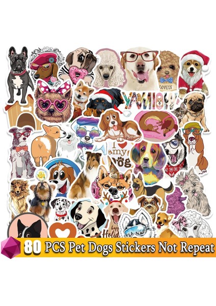 80 Adet Pet Köpek Stili Sevimli Hayvan Evcil Köpek Etiketleri Çizgi Film Kaniş Altın Retriever Köpek Çocuk Oyuncakları Laptop Araba Suya Dayanıklı Bisiklet Sticker Decal (Yurt Dışından)