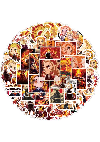 CS06-1 50 Adet Tarzı Rengoku Kyoujurou Çıkartmaları Kimetsu No Yaiba Mugen Tren Anime Pvc Su Geçirmez Çıkartmalar Çocuklar Için Hediye (Yurt Dışından)