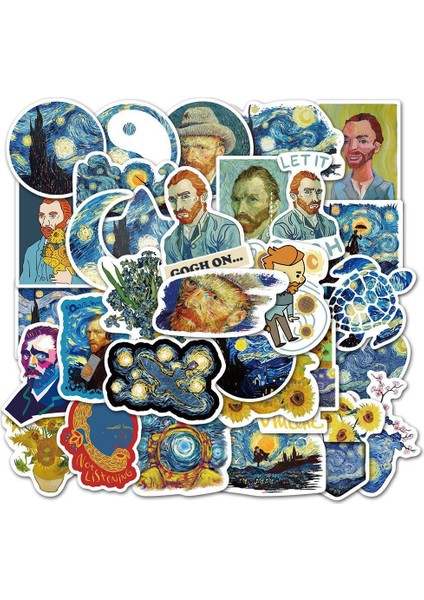 40 Adet Van Gogh Stili Pcs Ünlü Eserler Sanat Sticker Çıkartma Laptop Bavul Defter Kask Bagaj Bisiklet Gitar Estetik Sticker Su Geçirmez Pvc (Yurt Dışından)