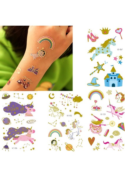 No.61 Stili Çocuklar Için Çizgi Film Unicorn Geçici Dövme Sticker Yüz Çocuk Vücut Sahte Dövme Vücut Makyajı Su Geçirmez Yüz Etiketleri (Yurt Dışından)